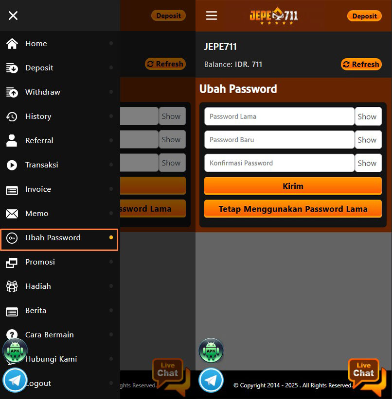Cara Ubah Password Akun di Jepe711